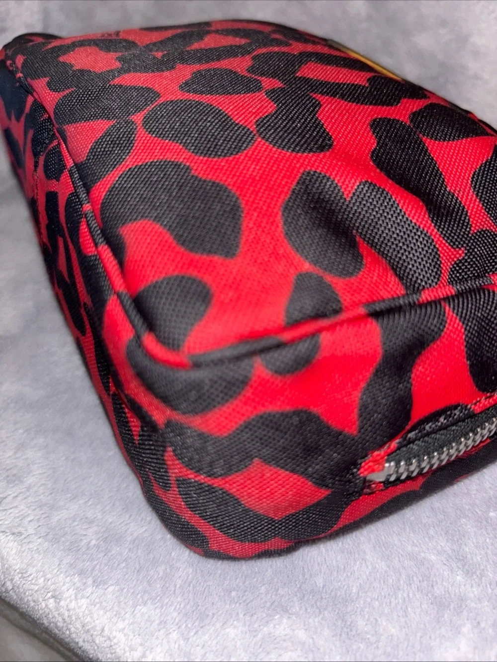 Bottega Veneta Red and Black Leopard Print toiletry pouch with Coa